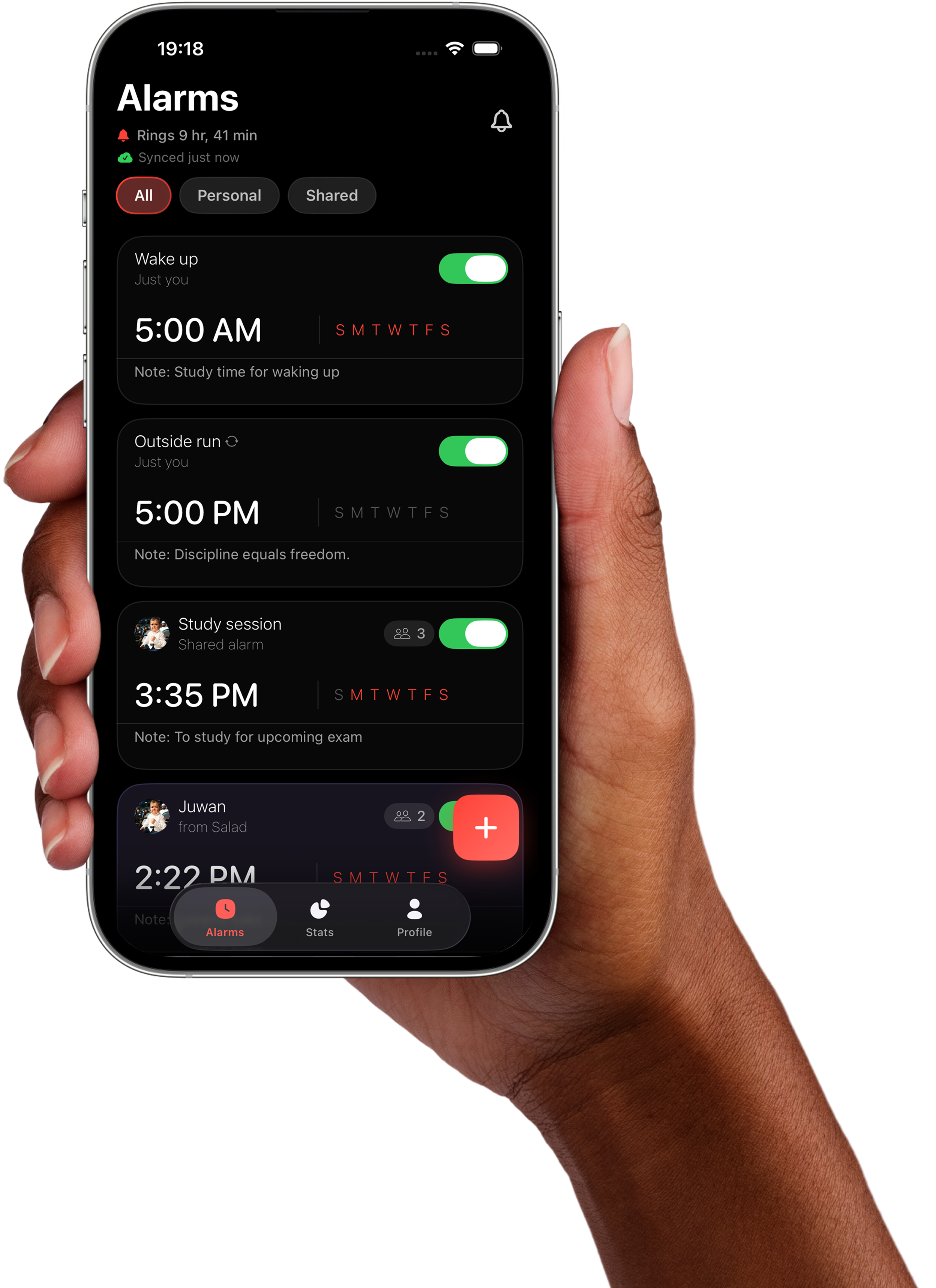 RingLink App Interface showing shared alarm dashboard